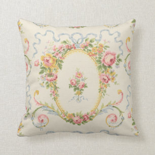 Victoriaans Era Floral Medallion & Blue Ribbon Kussen