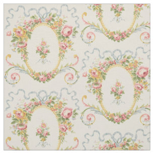Victoriaans Era Floral Medallion & Blue Ribbon Stof