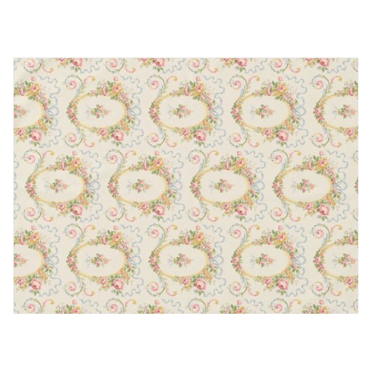 Victoriaans Era Floral Medallion & Blue Ribbon Tafelkleed (Voorkant (Horizontaal))