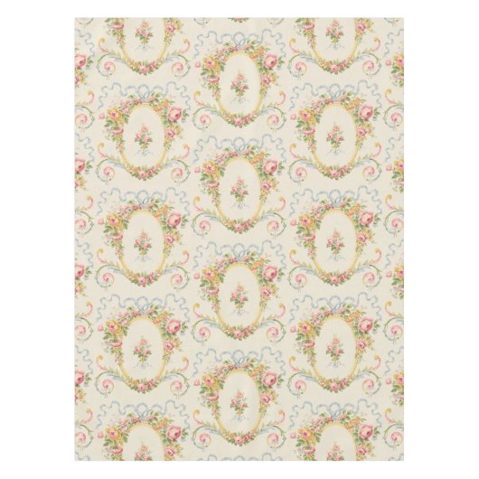 Victoriaans Era Floral Medallion & Blue Ribbon Tafelkleed (Voorkant)