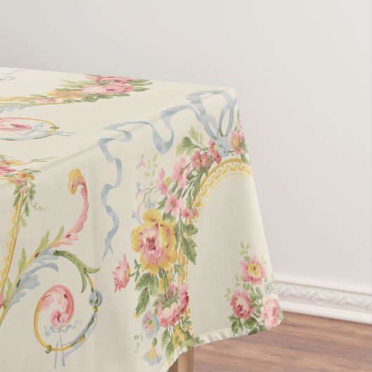 Victoriaans Era Floral Medallion & Blue Ribbon Tafelkleed (Voorbeeld)