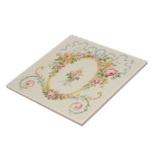 Victoriaans Era Floral Medallion & Blue Ribbon Tegeltje (Zijkant)