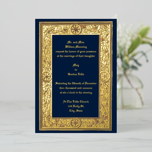 Victoriaans era Foliage & Berries van Anton Seder  Folie Uitnodiging (Staand Voorkant)