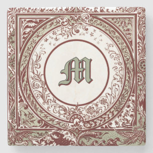 Victoriaans Era Foliage Border Monogram Stenen Onderzetter