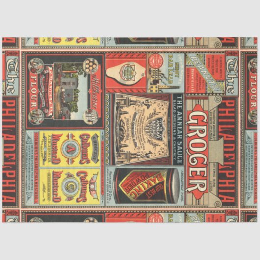  Victoriaans Era Grocery Food Ads Decoupage Tissuepapier (Voorkant)