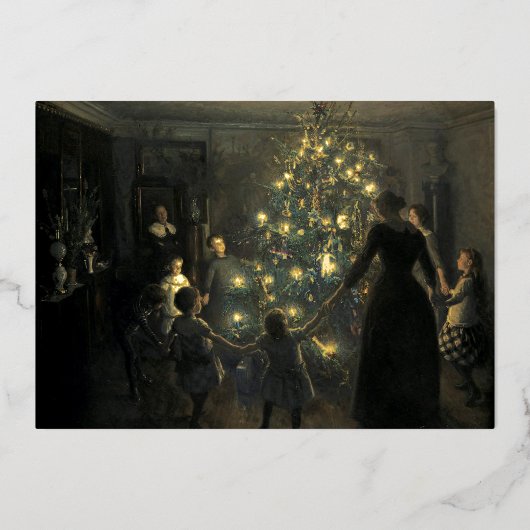  Victoriaans Era Happy Kerstboom Folie Feestdagenkaart (Voorkant)