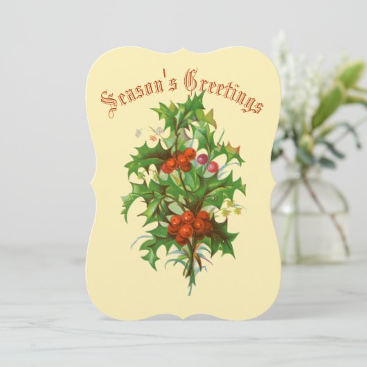  Victoriaans Era Holly Holiday Card Feestdagenkaart (Staand voorkant)