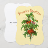  Victoriaans Era Holly Holiday Card Feestdagenkaart (Voorkant / Achterkant)