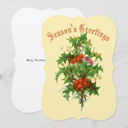  Victoriaans Era Holly Holiday Card Feestdagenkaart (Voorkant / Achterkant)