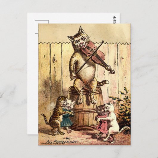  Victoriaans ERA Kat dat een speling afspeelt Briefkaart (Voorkant / Achterkant)