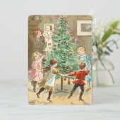 Victoriaans Era kerstboomkinderen Feestdagenkaart (Staand voorkant)