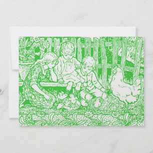 Victoriaans Era Kinderen & Baby Chicks Feestdagenkaart