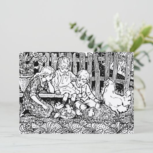 Victoriaans Era Kinderen & Baby Chicks Feestdagenkaart (Staand voorkant)