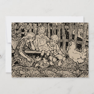 Victoriaans Era Kinderen & Baby Chicks Feestdagenkaart