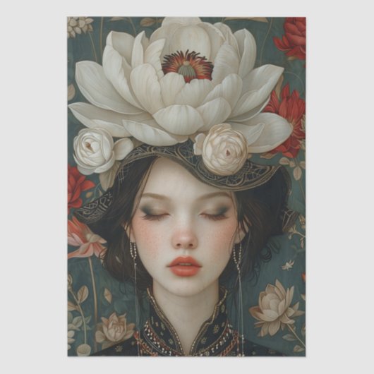 Victoriaans Era Lady Floral Hoofdtooi Decoupage Tissuepapier (Voorkant)