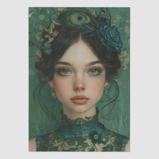 Victoriaans Era Lady Floral Hoofdtooi Decoupage Tissuepapier (Voorkant)