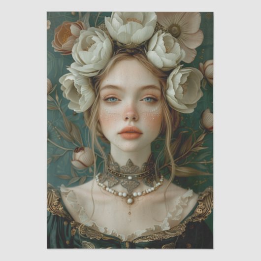 Victoriaans Era Lady Floral Hoofdtooi Decoupage Tissuepapier (Voorkant)