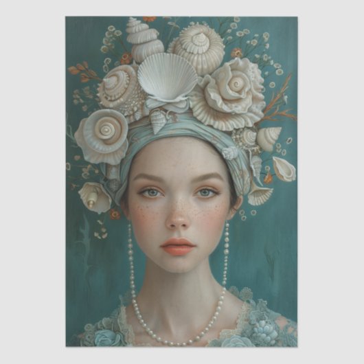 Victoriaans Era Lady Floral Sea Shells Decoupage Tissuepapier (Voorkant)