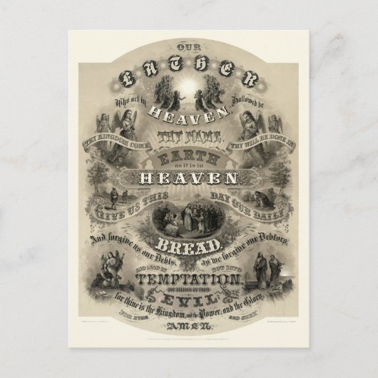  Victoriaans Era Lord's Prayer Briefkaart (Voorkant)