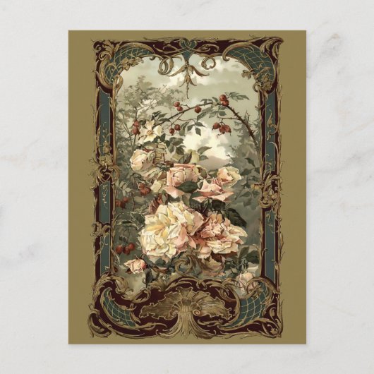 Victoriaans Era Rozen & Barok Rococo Lijst Briefkaart (Voorkant)