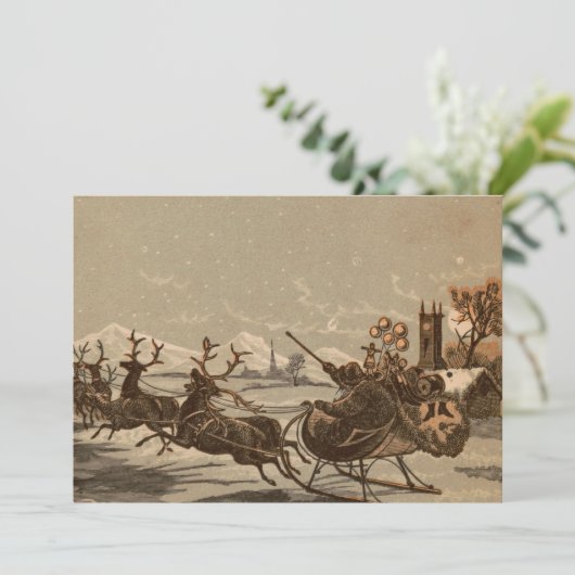Victoriaans Era Santa Claus en Reindedarkerst Feestdagenkaart (Staand voorkant)