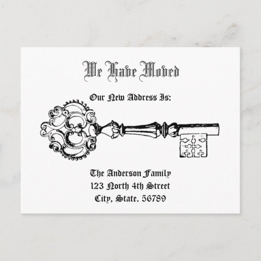  Victoriaans Era Sleutel Nieuw Huis Aankondigingskaart (Voorkant)