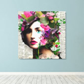 Victoriaans Era  Vrouw met Roze Bloemen Canvas Afdruk (Insitu (Houten vloer))