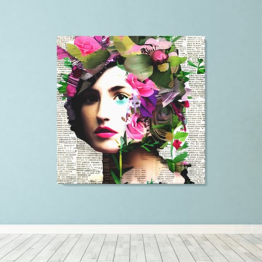 Victoriaans Era  Vrouw met Roze Bloemen Canvas Afdruk (Insitu (Houten vloer))