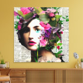 Victoriaans Era  Vrouw met Roze Bloemen Canvas Afdruk (Insitu (Woonkamer))