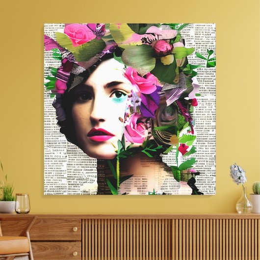 Victoriaans Era  Vrouw met Roze Bloemen Canvas Afdruk (Insitu (Woonkamer))