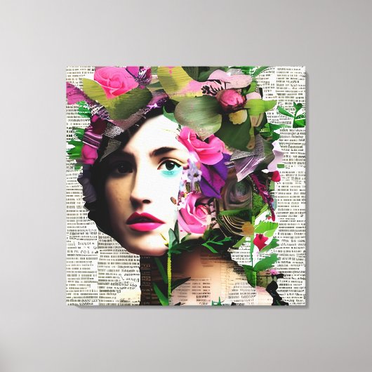 Victoriaans Era  Vrouw met Roze Bloemen Canvas Afdruk (Voorkant)