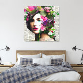 Victoriaans Era  Vrouw met Roze Bloemen Canvas Afdruk (Insitu (Slaapkamer))