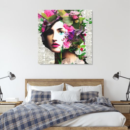 Victoriaans Era  Vrouw met Roze Bloemen Canvas Afdruk (Insitu (Slaapkamer))