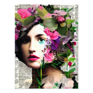 Victoriaans Era  Vrouw met Roze Bloemen Foto Afdruk