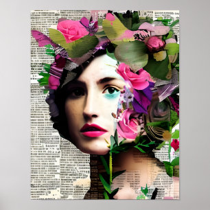 Victoriaans Era  Vrouw met Roze Bloemen Poster