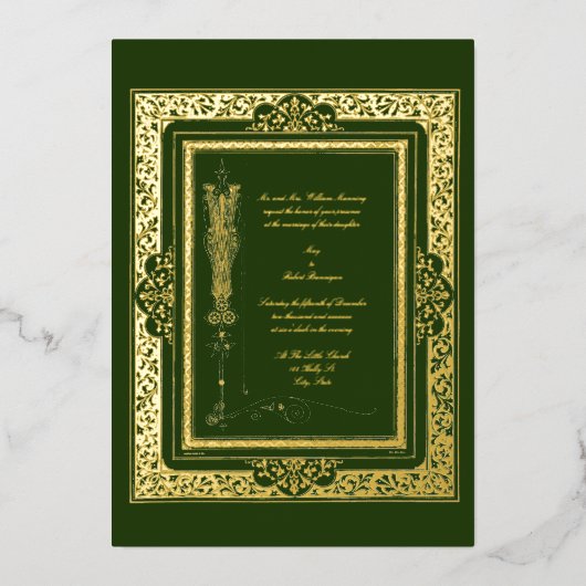  Victoriaans Era Walter Crane Border Wedding Folie Uitnodiging (Voorkant)