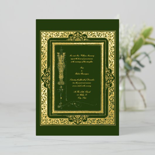  Victoriaans Era Walter Crane Border Wedding Folie Uitnodiging (Staand Voorkant)