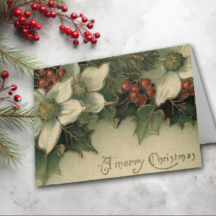 Victoriaans Era White Poinsettia kerstkaart Feestdagen Kaart