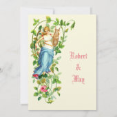 Victoriaans Era Woman & Harp met Rozen Weddenschap Kaart (Achterkant)