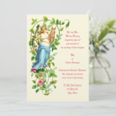 Victoriaans Era Woman & Harp met Rozen Weddenschap Kaart (Staand voorkant)