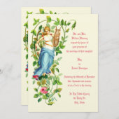 Victoriaans Era Woman & Harp met Rozen Weddenschap Kaart (Voorkant / Achterkant)