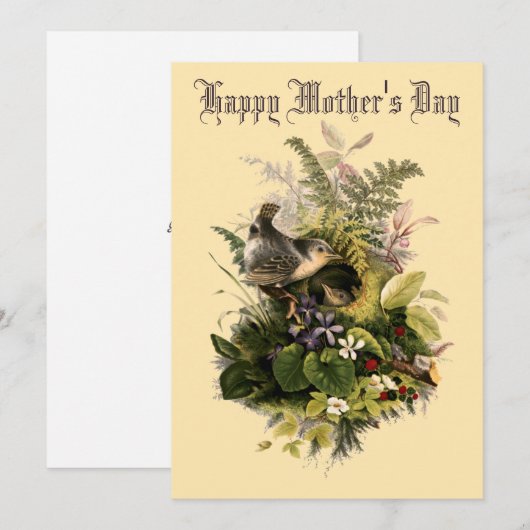 Victoriaans Era Wren's Nest & Flowers Moederdag Feestdagenkaart (Voorkant / Achterkant)