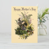 Victoriaans Era Wren's Nest & Flowers Moederdag Feestdagenkaart (Staand voorkant)