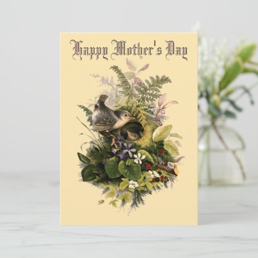 Victoriaans Era Wren's Nest & Flowers Moederdag Feestdagenkaart (Staand voorkant)