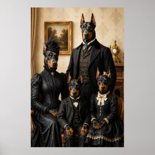 Victoriaans familieportret van Dobermanns in zwart Poster