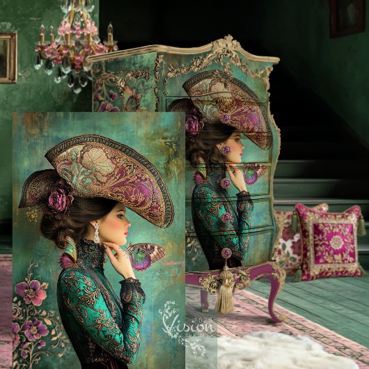 Victoriaans Fantasy Portret Vlinders Barok Tissuepapier