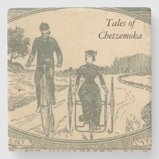 Victoriaans fietsers stenen onderzetter (Voorkant)
