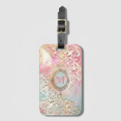 Victoriaans filigraan opaal look roze blauwgroen g bagagelabel (Voorkant (verticaal))