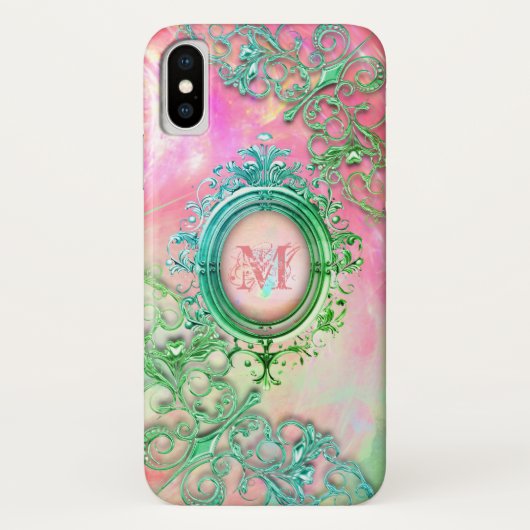 Victoriaans filigree opal gem roze blauwgroen Case-Mate iPhone case (Achterkant)