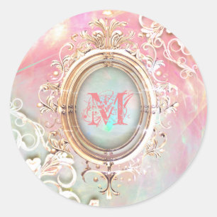 Victoriaans filigree opalescent ronde sticker